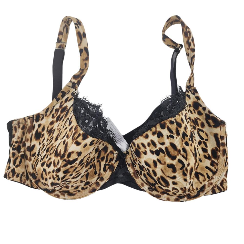 Cacique Animal Print Lace French Balconette Full Coverage Bra Size 36DD
